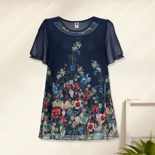 【ILEY 伊蕾】古典花卉印花透氣雪紡上衣1222181419(深藍) 價格比較,價格查詢,歷史價格詳細信息