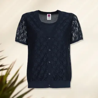 【ILEY 伊蕾】淑女圖樣刺繡撞色滾邊縲縈針織上衣(淺藍色；M-XL；1231455009) 歷史價格詳細信息