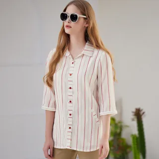 【ILEY 伊蕾】織蔥條紋印花萊賽爾混棉七分袖襯衫1221441501(紅) 價格比較,價格查詢,歷史價格詳細信息