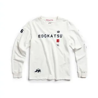 【EDWIN】江戶勝 男裝  草寫字圖騰連帽長袖T恤(丈青色) 歷史價格詳細信息