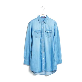 【SOMETHING】女裝 雙口袋水洗丹寧長袖襯衫(原藍色) 歷史價格詳細信息
