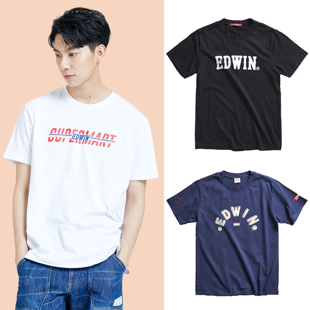 【EDWIN】男女裝 仿牛仔LOGO印花短袖T恤(丈青色) 歷史價格詳細信息