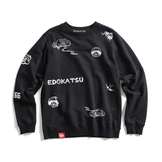 【EDWIN】江戶勝 男裝  草寫字圖騰連帽長袖T恤(丈青色) 歷史價格詳細信息