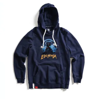 【EDWIN】江戶勝 男裝  草寫字圖騰連帽長袖T恤(丈青色) 歷史價格詳細信息