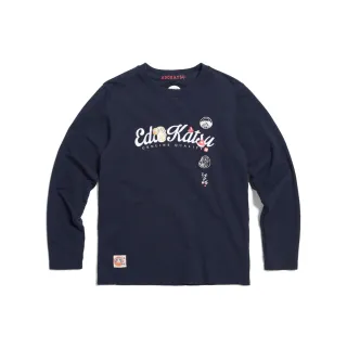 【EDWIN】江戶勝 男裝  草寫字圖騰連帽長袖T恤(丈青色) 歷史價格詳細信息