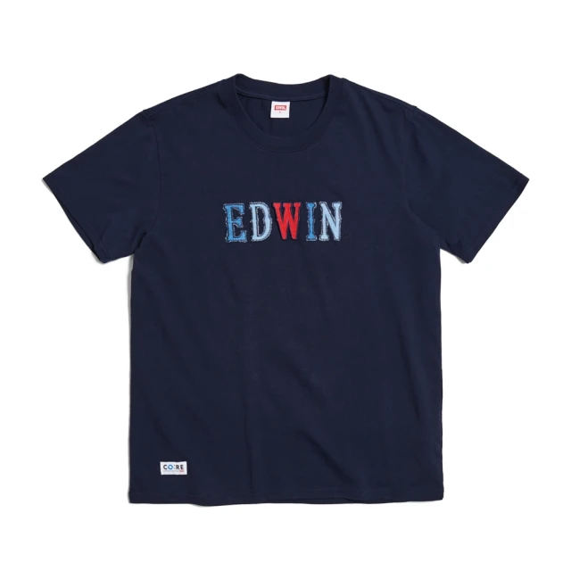 【EDWIN】男裝 CORE再生系列 環保丹寧拼接LOGO休閒厚長袖T恤(丈青色) 歷史價格詳細信息