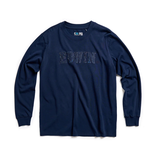 【EDWIN】男裝 再生系列 牛仔拼接LOGO長袖T恤(白色) 歷史價格詳細信息