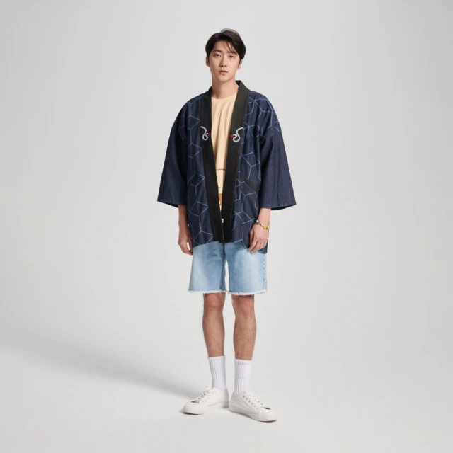 【EDWIN】江戶勝 男裝  洗淺徽章牛仔短褲(重漂藍) 歷史價格詳細信息
