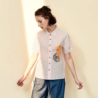 Vita-翻領綁帶愛心印花排釦雪紡上衣-白-1360-21663-10 歷史價格詳細信息