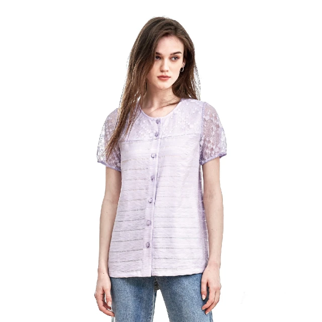 蜜雪兒MySHEROS-棉質圓領條紋拼接上衣-綠-0410-21626-60 歷史價格詳細信息