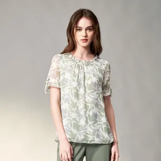 蜜雪兒 圓領印花格紋拼接微透膚雪紡上衣 咖紫 MySHEROS 官方直營店 1310-21658-84 歷史價格詳細信息