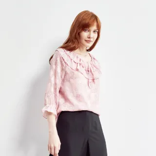 蜜雪兒MySHEROS-圓領荷葉袖刺繡透膚雪紡上衣-藍-1110-31357-70 歷史價格詳細信息