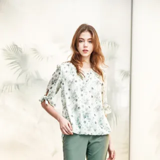 蜜雪兒MySHEROS-圓領袖口綁帶微立體花瓣印花雪紡上衣-黃-1210-31674-50 歷史價格詳細信息