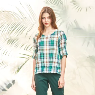 蜜雪兒MySHEROS-圓領格紋綁帶造型上衣-藍-1210-21685-70 歷史價格詳細信息