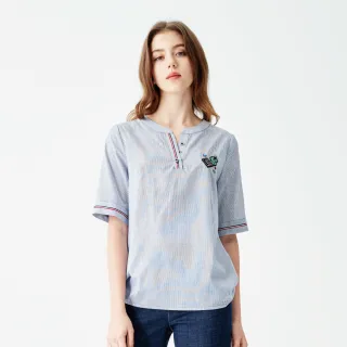 【MYSHEROS 蜜雪兒】純棉上衣 點點刺繡 英字傘圖 撞色拼接(深藍) 歷史價格詳細信息