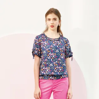 蜜雪兒MySHEROS-圓領袖口綁帶微立體花瓣印花雪紡上衣-黃-1210-31674-50 歷史價格詳細信息