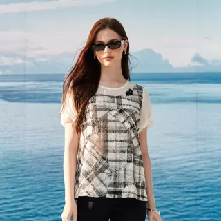 蜜雪兒MySHEROS-圓領格紋綁帶造型上衣-藍-1210-21685-70 歷史價格詳細信息