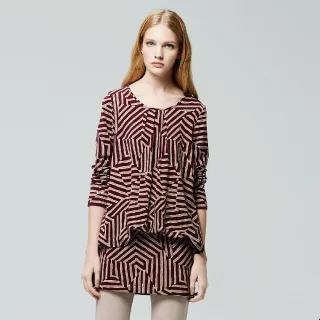 蜜雪兒MySHEROS-圓領拼接條紋印花上衣-黑-1110-31682-20 歷史價格詳細信息