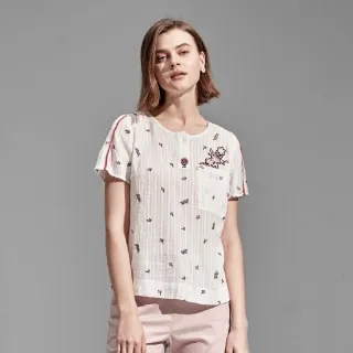 【MYSHEROS 蜜雪兒】純棉上衣 點點刺繡 英字傘圖 撞色拼接(深藍) 歷史價格詳細信息