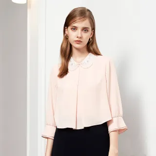 蜜雪兒MySHEROS-圓領荷葉袖刺繡透膚雪紡上衣-藍-1110-31357-70 歷史價格詳細信息