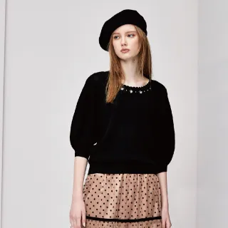 蜜雪兒 花邊領鑲亮鑽拼接花邊袖針織毛衣 粉紫 MySHEROS 官方直營店 2310-24253-82 歷史價格詳細信息