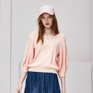 蜜雪兒 花邊領鑲亮鑽拼接花邊袖針織毛衣 粉紫 MySHEROS 官方直營店 2310-24253-82 歷史價格詳細信息