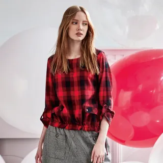 蜜雪兒MySHEROS-圓領格紋綁帶造型上衣-藍-1210-21685-70 歷史價格詳細信息