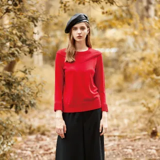 蜜雪兒MySHEROS-羊毛素色針織套頭上衣-酒紅-0410-34276-36 歷史價格詳細信息