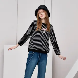 蜜雪兒MySHEROS-棉質圓領條紋拼接上衣-綠-0410-21626-60 歷史價格詳細信息