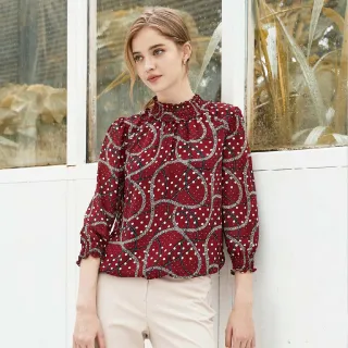 蜜雪兒MySHEROS-圓領圓點條紋休閒上衣-綠-0410-31669-60 歷史價格詳細信息