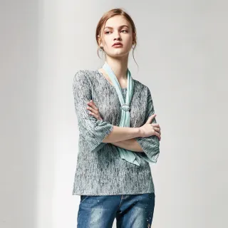 蜜雪兒MySHEROS-圓領荷葉袖刺繡透膚雪紡上衣-藍-1110-31357-70 歷史價格詳細信息