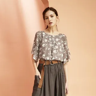 蜜雪兒MySHEROS-圓領荷葉袖刺繡透膚雪紡上衣-藍-1110-31357-70 歷史價格詳細信息