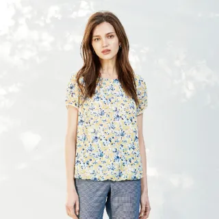 蜜雪兒MySHEROS-圓領袖口綁帶微立體花瓣印花雪紡上衣-黃-1210-31674-50 歷史價格詳細信息