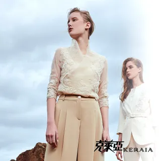 【KERAIA 克萊亞】光脈精靈絨帶蕾絲V領上衣 歷史價格詳細信息