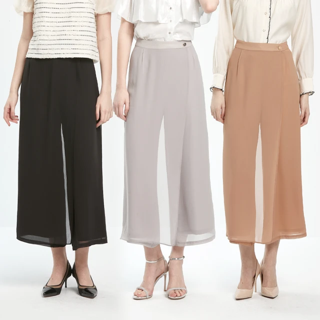 飄逸魅力鬆緊綁帶雪紡雙口袋七分寬管褲(藍.卡其XL-4L)-S80熊衣褲語 歷史價格詳細信息