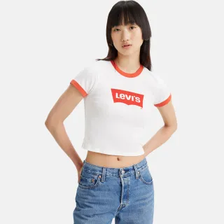 【LEVIS】女款 復古滾邊短版T恤 / 修身版型 / 膠印泡泡字母Logo 蘭花紫 熱賣單品 歷史價格詳細信息