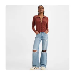 【LEVIS】女款 中腰寬直筒老爹牛仔褲 / 精工漂染工藝 中淺藍色 人氣新品 歷史價格詳細信息