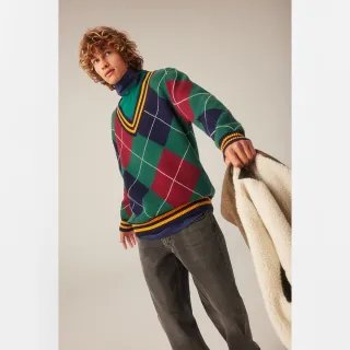 菱形格子毛衣男 2色M2XL V領休閒針織衫外套 冬季港復古ins小外套 男女同款 歷史價格詳細信息