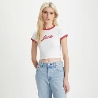 【LEVIS】女款 復古滾邊短版T恤 / 修身版型 / 膠印泡泡字母Logo 蘭花紫 熱賣單品 歷史價格詳細信息