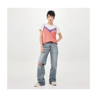 【LEVIS】女款 低腰寬直筒牛仔長褲 / 復古深藍水洗刷白 人氣新品 A5566-0006 歷史價格詳細信息