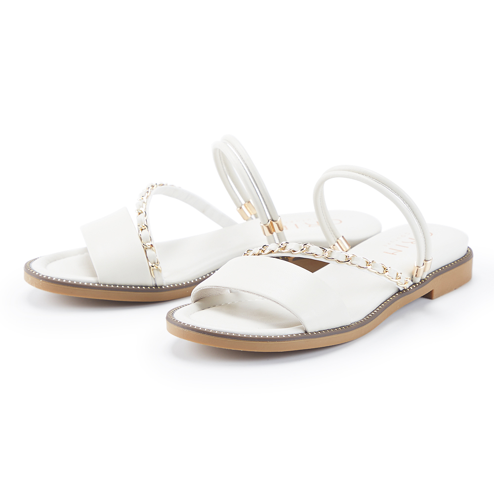 ORIN 斜邊皮革鍊帶平底拖鞋 白色 歷史價格詳細信息