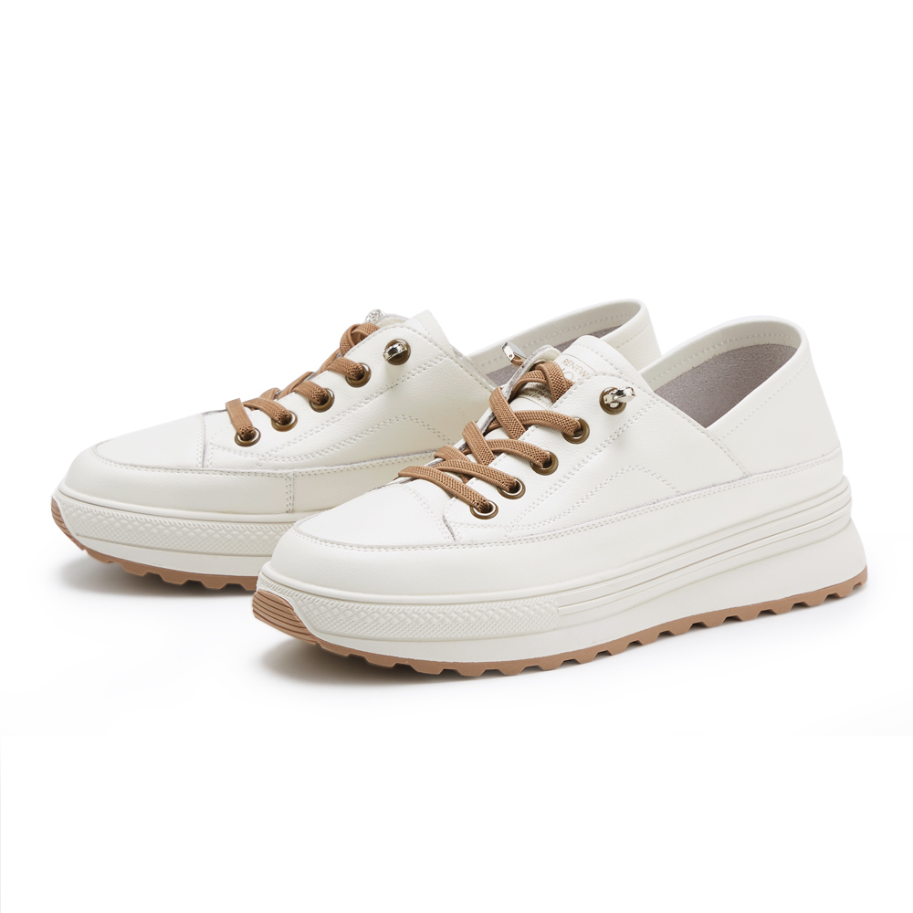 【CHOiCE】免綁帶牛皮厚底休閒鞋(白色) 歷史價格詳細信息