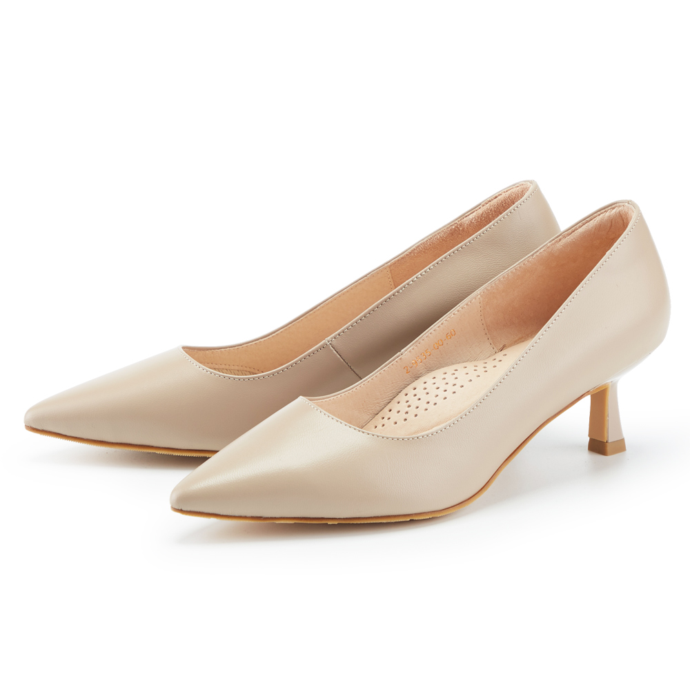 ORIN 素面金屬跟尖頭牛皮低跟鞋 黑色 歷史價格詳細信息