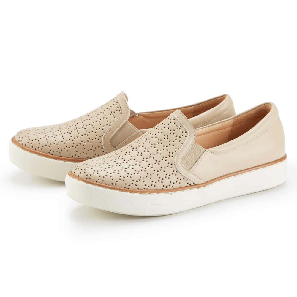 ORIN 洞洞造型蝴蝶結真皮方頭平底鞋 杏色 歷史價格詳細信息