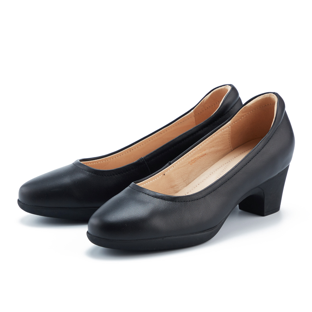 ORIN 素面金屬跟尖頭牛皮低跟鞋 黑色 歷史價格詳細信息