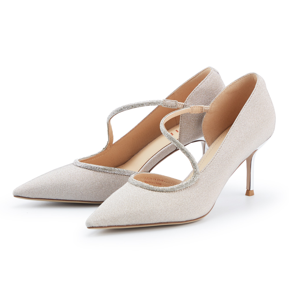 ORIN 燙鑽斜帶側空尖頭花嫁高跟鞋 銀色 歷史價格詳細信息