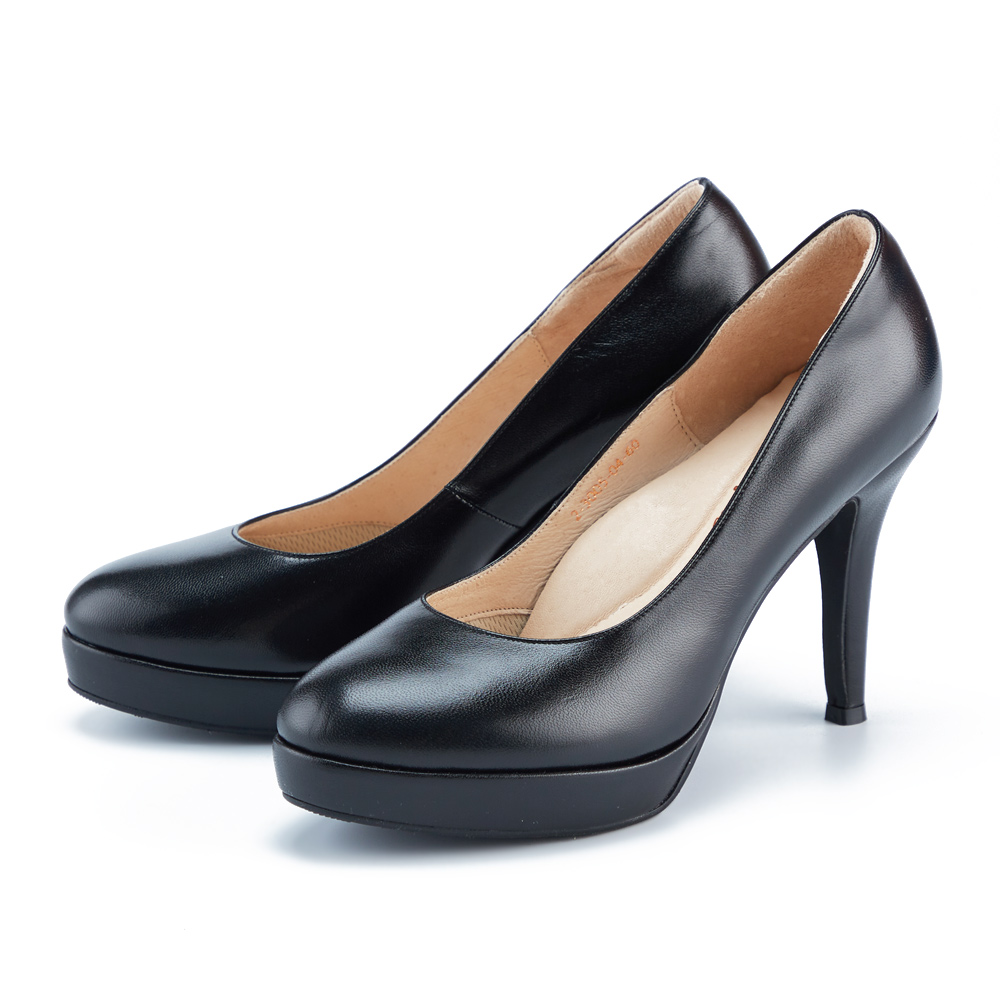 ORIN 素面金屬跟尖頭牛皮低跟鞋 黑色 歷史價格詳細信息