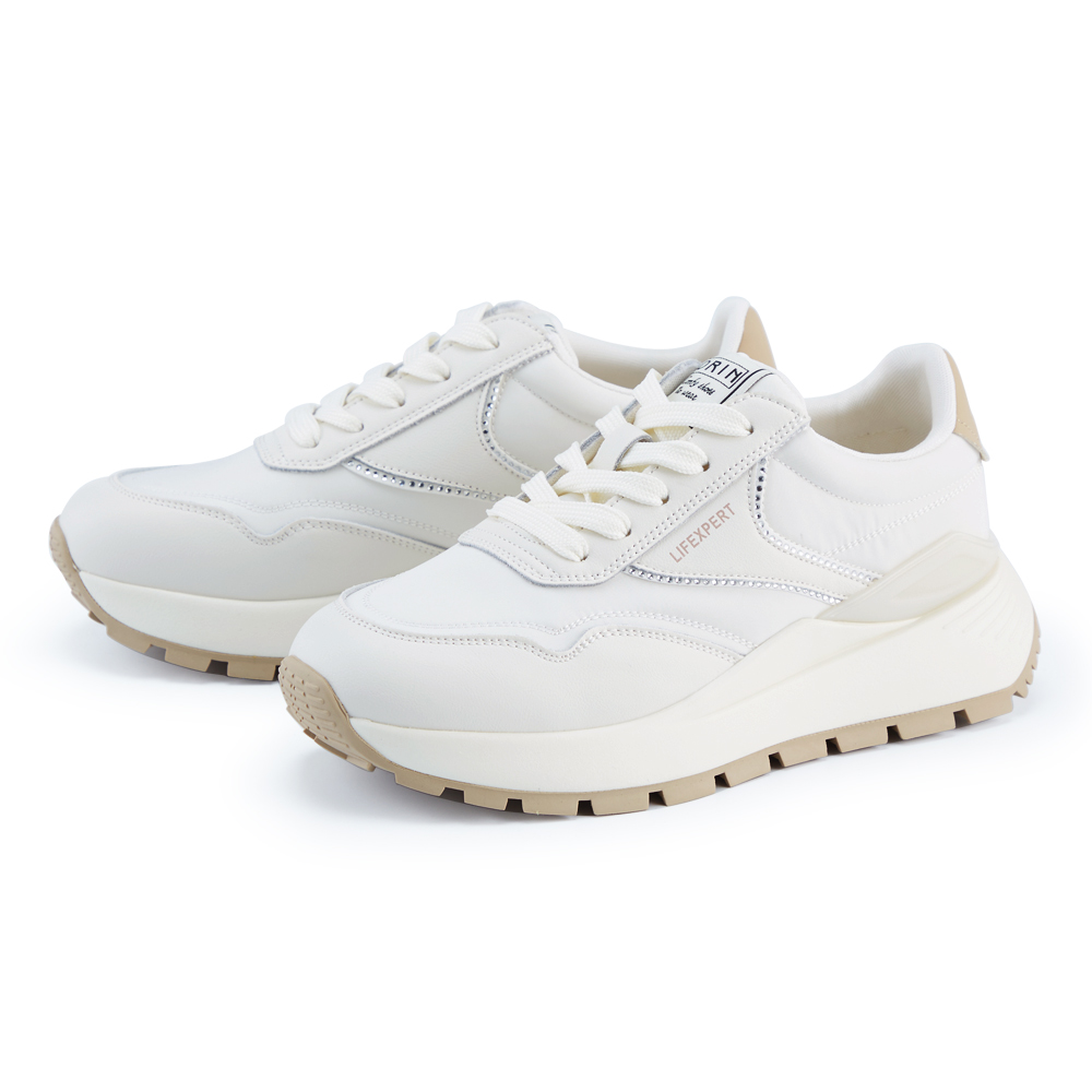 ORIN 燙鑽真皮免綁帶厚底休閒鞋 白+白鞋帶 歷史價格詳細信息