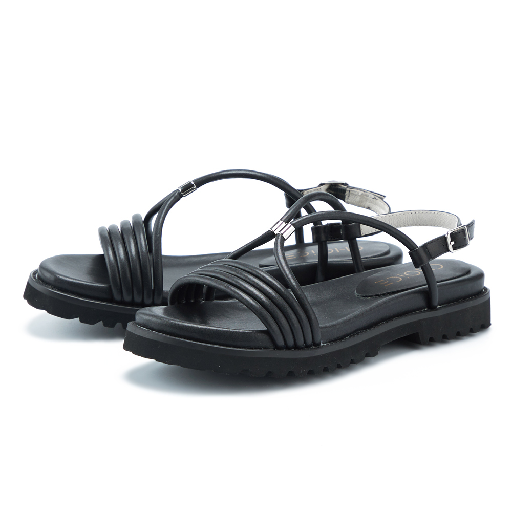 CHOiCE 質感皮革挖空皮帶魔鬼氈厚底涼鞋 藍色 歷史價格詳細信息