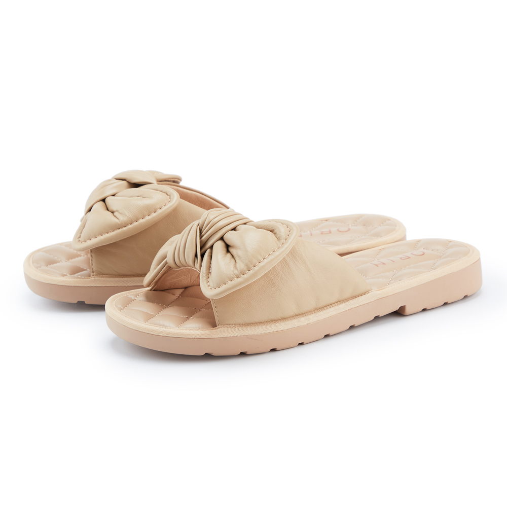 ORIN 羊皮蝴蝶結飾釦尖頭平底鞋 白色 歷史價格詳細信息